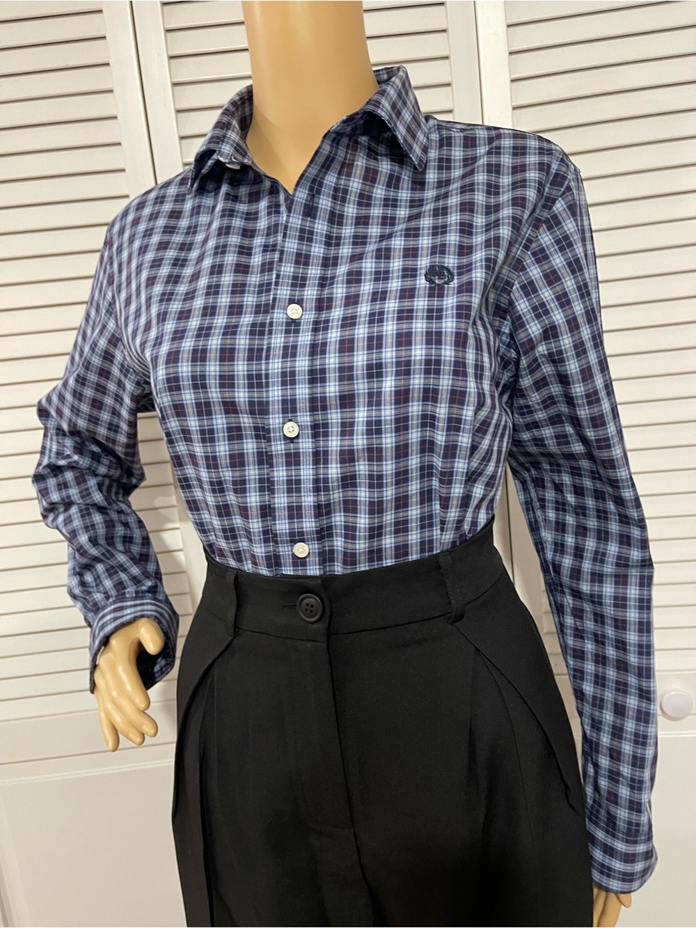 Ralph Lauren Navy Plaid Button-Down Shirt with Red and Yellow Accents